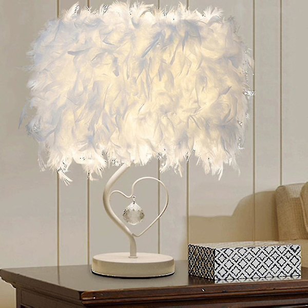 Hvit fjær bordlampe nattlampe nattbordlampe