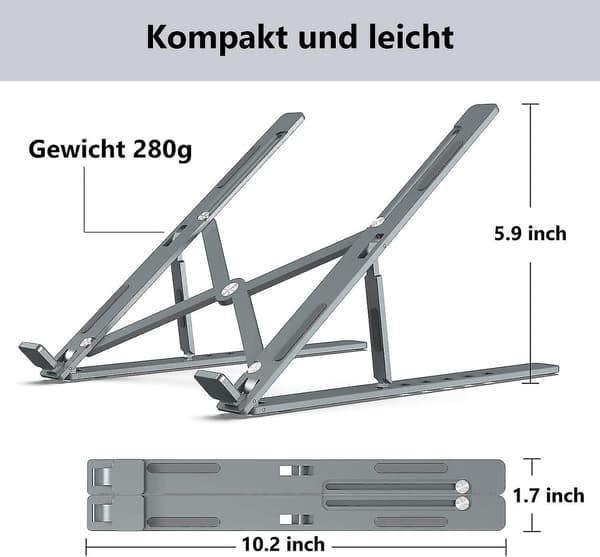 Bærbar computer stand, aluminium ventileret bærbar computer stand 6 niveauer justerbar ergonomisk bærbar computer stand