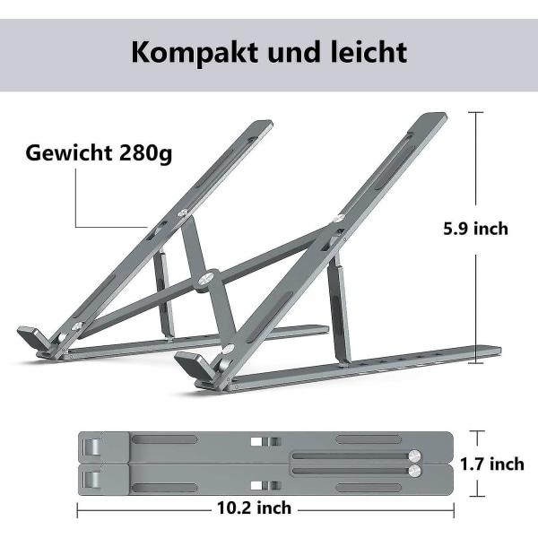 Laptopstativ, ventilerat laptopstativ i aluminium med 6 nivåer justerbart ergonomiskt laptopstativ