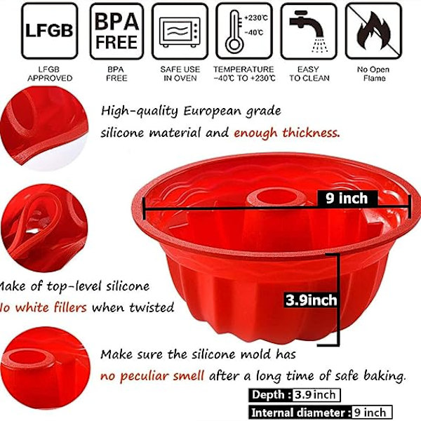 Silikone Riflet Bunte Kage Bageform, Europæisk-Grade LFGB Top-Level Silikone Rund Kageform, Non-Stick Kageform til Jello,Gelatin,Brød, 9.45 Tommer