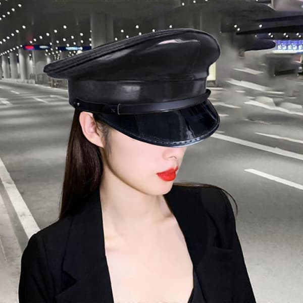 Hat Deluxe Uniform Kasket PU Læder til Cosplay Mænd Kvinder Sort 61 Ny Ankomst
