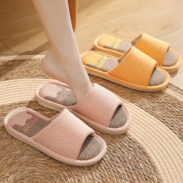 Andningsbara linneslippers för män och kvinnor, halkfria inomhusflipflops, bekväma platta strandsandaler Amarillo 42-43