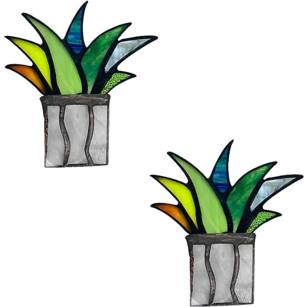 Mini-konstgjord agave-aloe-planta i kruka i målat glas, dekoration av målat glas med solfångare, färgat agaveplante med solfångare, falska färgglada gräs Tequila-aloeblad för trädgården