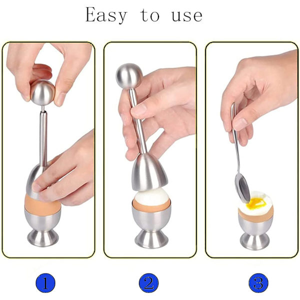 Ægknuser Topper Sæt Bløde Hårde Kogte Æg Separator Holder, Nem Æg Åbner, Inkluderer 2 Æg Kopper 2 Skeer 1 Skaller Fjerner Top Cu