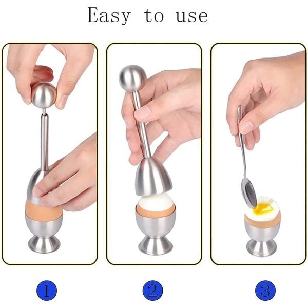 Egg Cracker Topper Sett - Myk og Hardkokt Egg Separator Holder, Enkel Eggåpner, Inkluderer 2 Eggkopper 2 Skjeer 1 Skallfjerner Toppdeksel