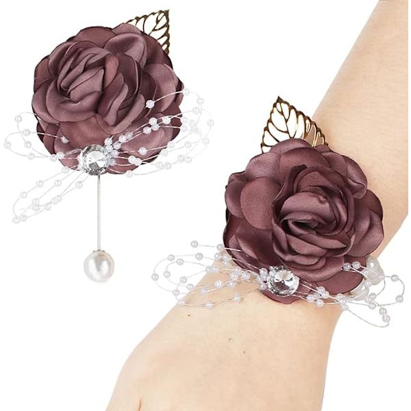Handledsblomma Ros Brudtärna Bröllopsblommor Bal Corsage och Boutonniere Set för Bröllopsfest Bal Brudgum Brud (Lila)