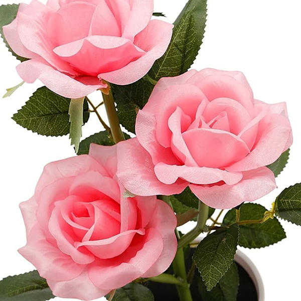 Solcelleblomstpotte LED Lys Roseblomst Bordlampe 3 Lys Blomst LED Fleksibel Blomst Skrivebordslampe til Hjem Have Værelse Dekoration (Pink)