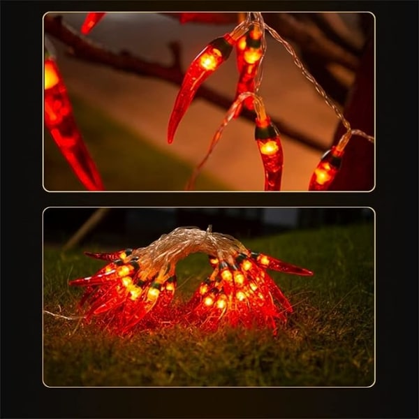 40 LED-paristokäyttöiset chilipuutarhavalot ulkokäyttöön, punaiset chilipippurivalosarjat - vedenpitävät LED-keittiön joulukoristevalot puutarhaan, nurmikolle, terassille,