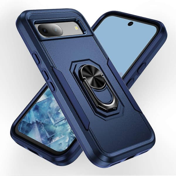 För Google Pixel 8a Fodral Militärklassad Ring Kickstand PC + TPU Telefonfodral Blue