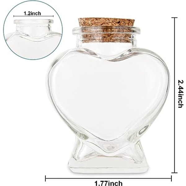 Tomme hjerteformede miniglassflasker med korkpropper, dekorative glassflasker med korklokk, små glassflasker Krukker for DIY-kunsthåndverksprosjekter