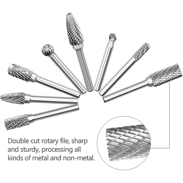 Roterende Kutter, Dobbeltkutter Tungstenkutter, 8 Stykker Solid Karbidstål Dobbeltkutter