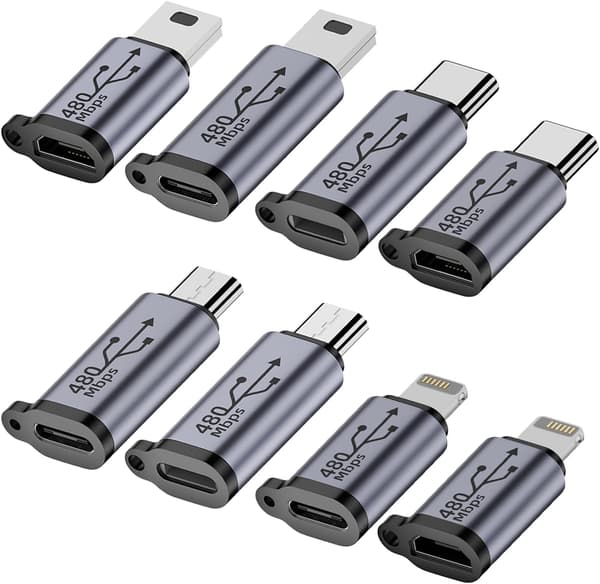 USB-C - Micro USB -sovitin, Type C/Micro USB naar Lightning -muuntaja, Micro USB - USB-C -jatkojohto (8 kpl)