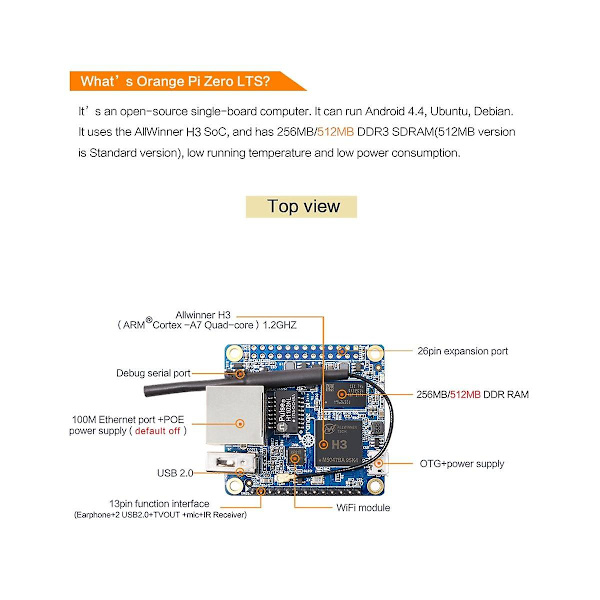 Orange Pi Zero 512mb H3 -kerne, open-source Single Board Computer, Kør Android 4.4, Debian