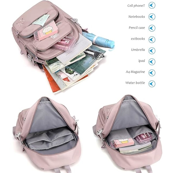 Ryggsekk for kvinner og menn, vanntett skolesekk, barneskole, ungdomsskole, universitet, uformell dagstursekk, ryggsekk, stor, multi-lomme, 30L