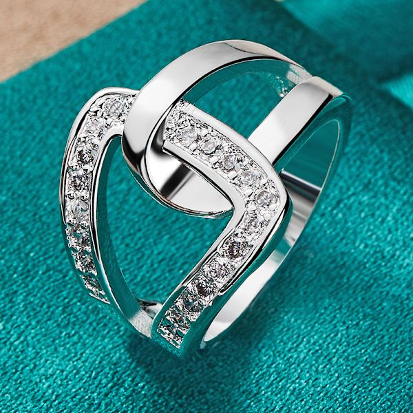 925 Sterling Silver Hollow Zircon Inlaid Ring Smycken Charm 7, 8, 9, 10 8