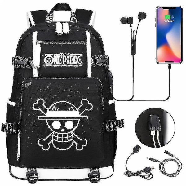 One Piece Luffy USB -nuorten koululaukku miesten ja naisten casual matkareppu, tyyli 28