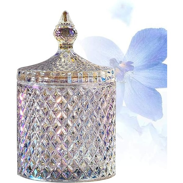 Godisfat Crystalglas med Lock Godisask Sockerburk Keksburk Kakburk Godisbuffé Förvaringsbehållare - 8x8x14cm (Färgglad)