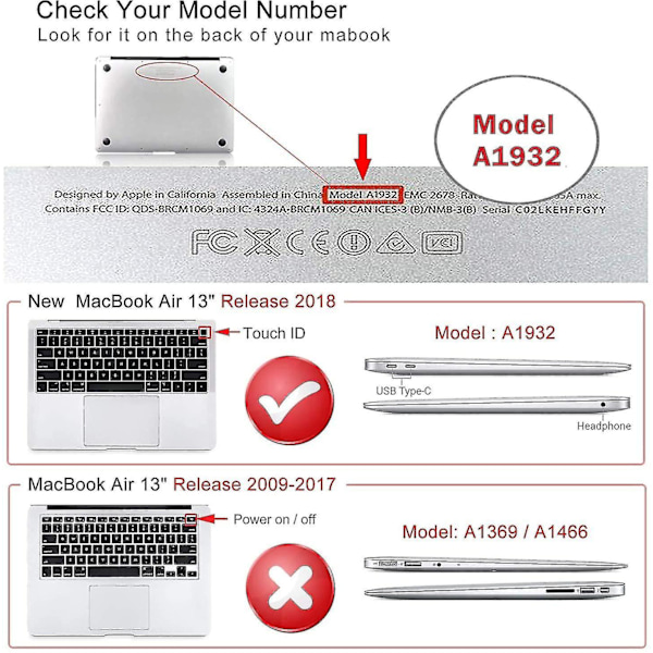 Macbook Air 13\" Kotelo 2020 2019 2018 Julkaistu A2337/a2179/a1932 Näytön Kosketus-ID:llä