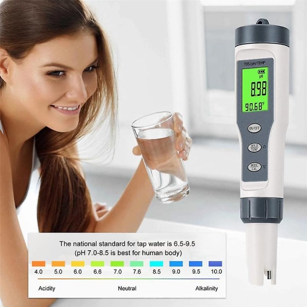 3 in 1 digitaalinen pH-mittari vedelle, Tds/ph/temp-mittari, juomaveden vesimittari, uima-allas, vesiviljely