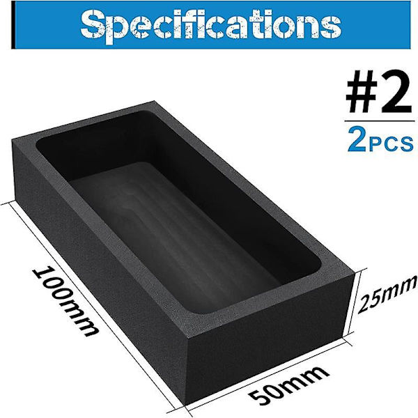 2 stk (2-1 kg) Grafit Støpeformer for Smelting, Støping og Raffinering av Metall Kobber Gull Sølv Aluminium B