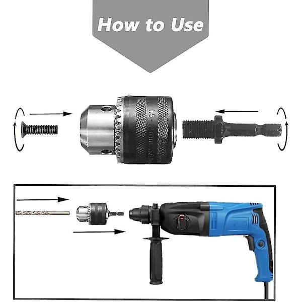 1,5-13 mm borrchuckadapter Snabbväxlingsadapter med 1/4\" sexkantig skaft, 1/2-20unf fäste Slagborrchuck