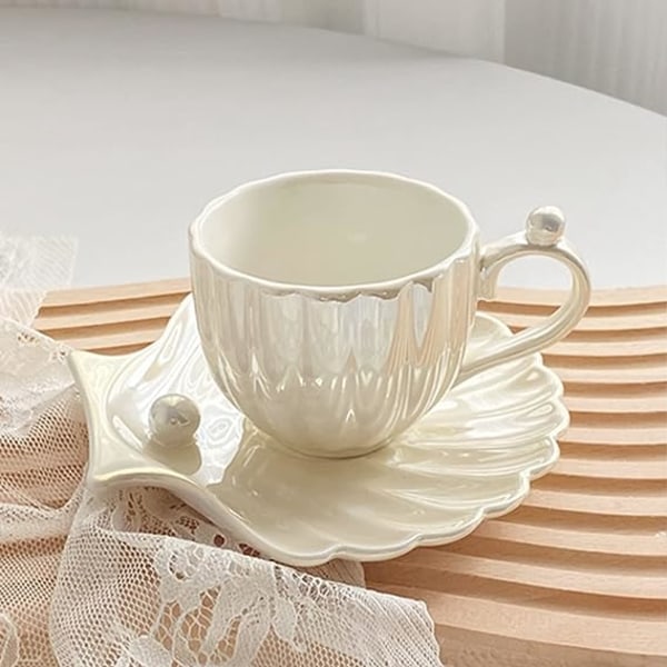 Perlemor Kaffe Kop og Underkop, 8oz(240ML) til Specialkaffe Drikke, Cappuccino, Latte, Americano og Te, Elegant Keramiske Kaffe Kopper til Kaffe