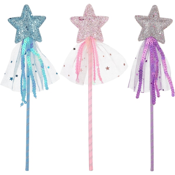3 st Fairy Wands för barn Glitter Princess Wands Star Wand Leksaksstavar för flickor Fairy Stick för jul Kostym rekvisita Födelsedagsfest Supply Cosplay A