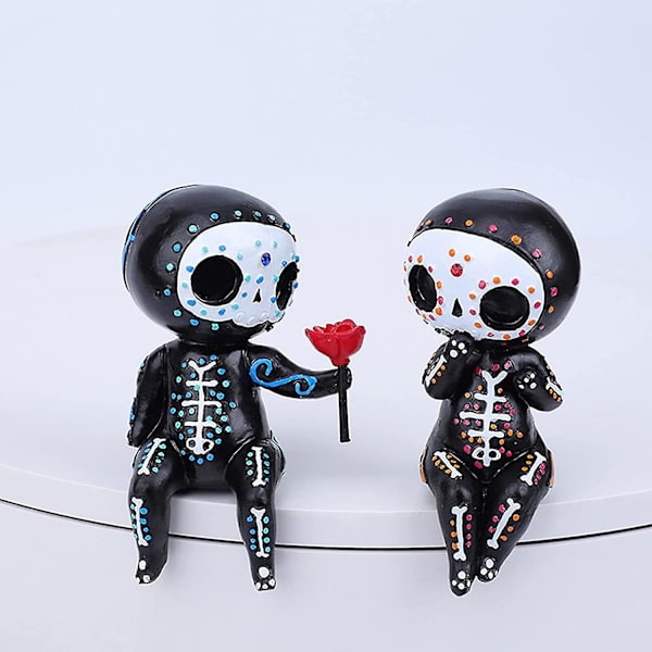 Sugar Skull Pink Par Figur Til Death Resin Samleobjekt Par Mini Dekorativ Statu