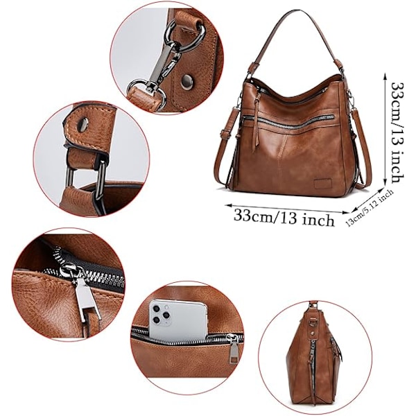Dam Läder Tote Väskor Stora Designer Tote Väskor Multi Pocket Designer Plånbok Crossbody Väskor Arbets Axelväskor