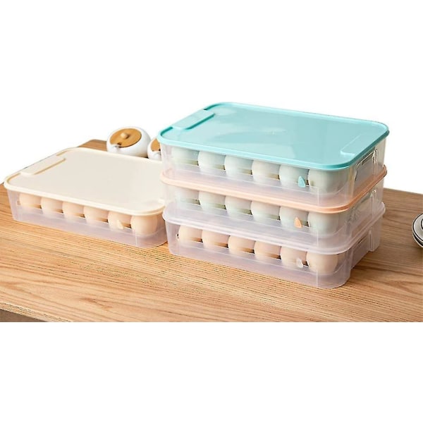 Ægopbevaringsboks, køkkenæggeopbevaringsboks, plastikæggekasse, holdbar 24 gitter Pp Ægopbevaringsbakke til køleskab, vandring, udendørs (blå)