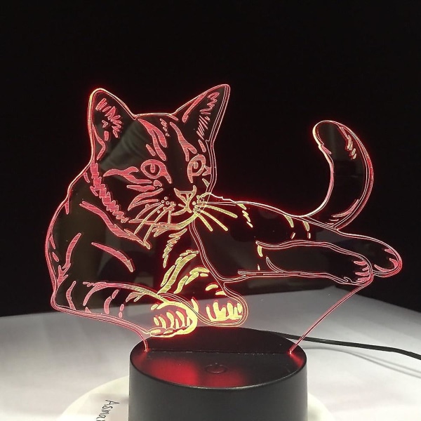 3D LED-yövalo Pet Cat Illusion USB Vieressä Pöytävalaisin 7 väriä Vaihteleva kosketuskytkin koristelu