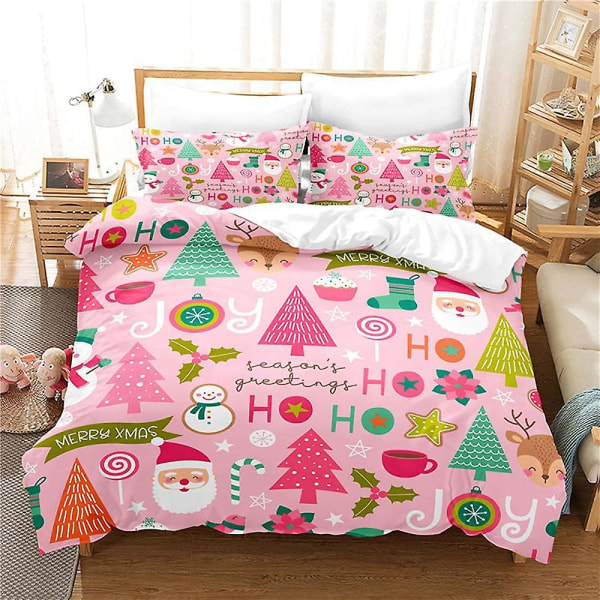 Rosa juledynetrekksett Snowman Pine 3d-trykt sengetøysett