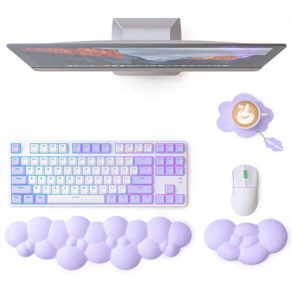 Attack Shark Cloud-tangentbord och mus handledsstöd med underläggssats, ergonomiskt handflatesupportset för smärtlindring, halkfri bas, ultra-mjuk