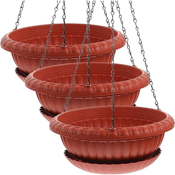 3 Set Hängande Planteringskrukor Hängande Blomkrukor Plastväxt Hängare Hållare Hängkorg med Bricka och Kedjor för Inomhus Utomhus Hemträdgård Kryddväxter Succulenter