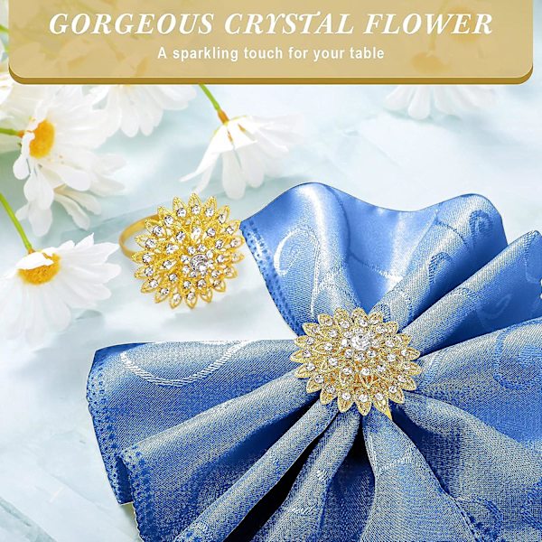 6 stk. Guld Blomsterservietringe Legering Blomster Rhinestone Servietringe Krystal Rhinestone Servietringholder Til Bryllup Fødselsdag Chri