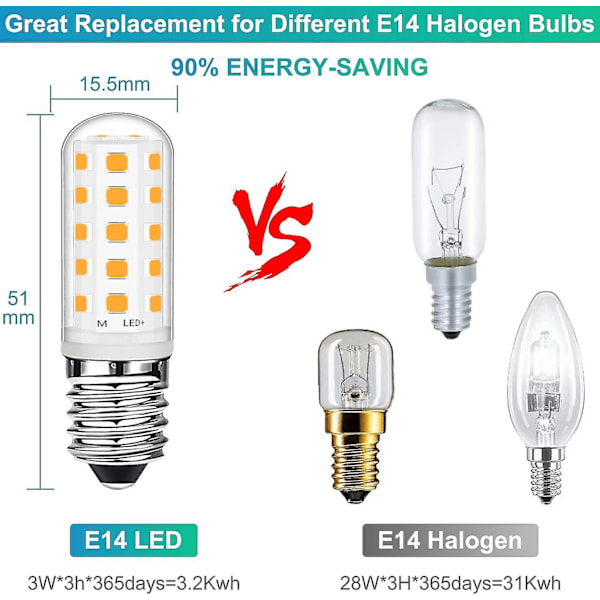 Guoxing E14 LED-lampa 3w varmvit 2700k 28w 33w halogenekvivalent energibesparande, E14 liten Edison-skruv (ses) LED-lampor 360lm för frys Coo