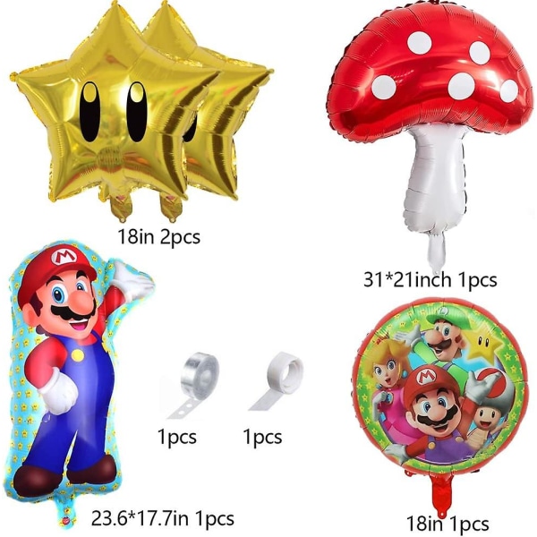 143pcs Mario Balloon Decorations Garland Arch Kit Include Mario Balloons,mario Foil Balloons For Kids Mario Birthday Party Decoration Supplies Mario B