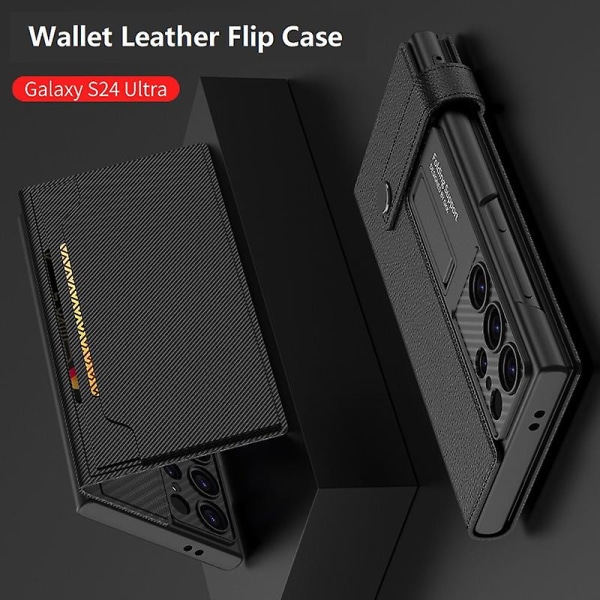 Magnetstängt case för Samsung Galaxy S24 Ultra, Pu-läder Inbyggt Kickstand Flip Cover med korthållare