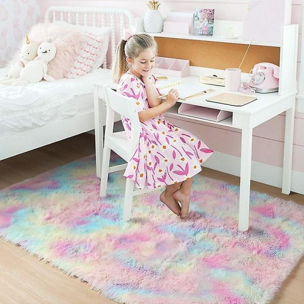 Pastel enhjørning værelse dekoration tæppe - blødt shag tæppe til børn, baby legetæppe, fuzzy plys tæppe til stuen, kaste tæppe (120 x 160 cm)