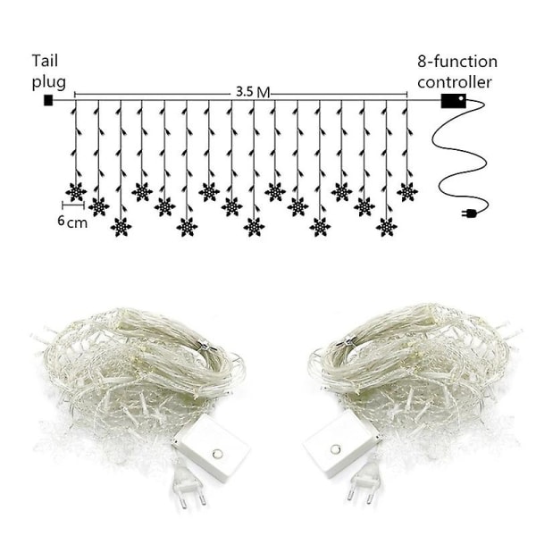 Snöflingeljuskedja 138 LED Gardinlampor 8 Ljuslägen Snöflinga Julbelysning Perfekt för Fönster, Trädgårdar, Barer, Sovrum, Uteplatser, Trappor