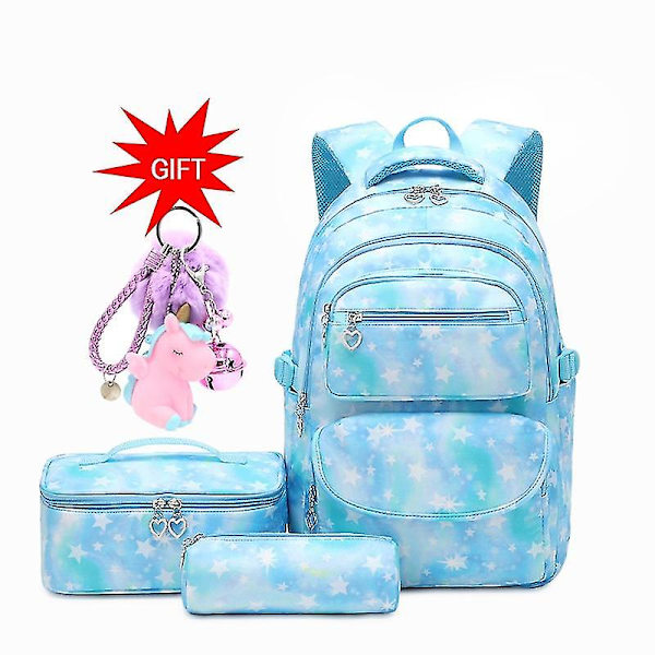 Ryggsäck för barn flickor skolryggsäck med lunchlåda tonårsflickor bokväskor set barns vattentäta skolväska Pink Set