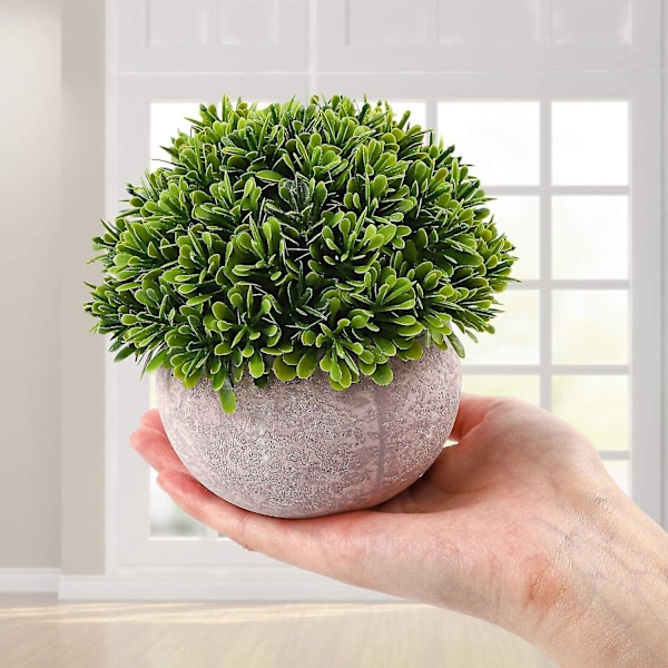 4 pakker kunstige mini potteplanter i plast, kunstige topiary buske, falske planter til badeværelse, hjemmekontor, skrivebordsdekoration