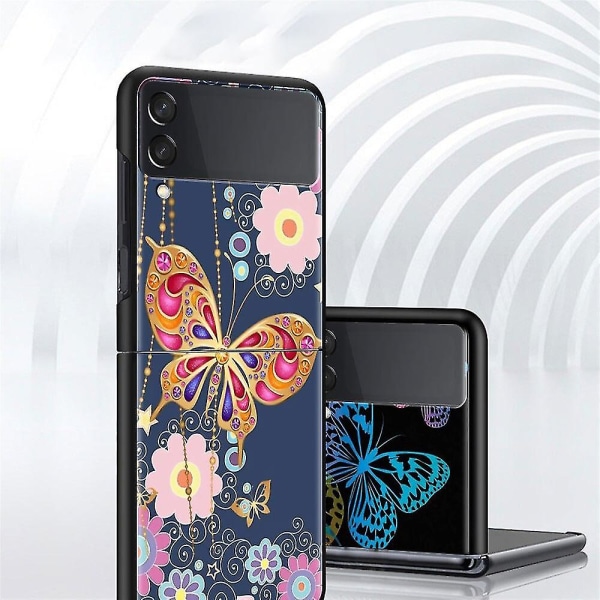 Antichoc styvt skal för Samsung Galaxy Z Flip 3, svart, lila, fjäril, 5g styvt case