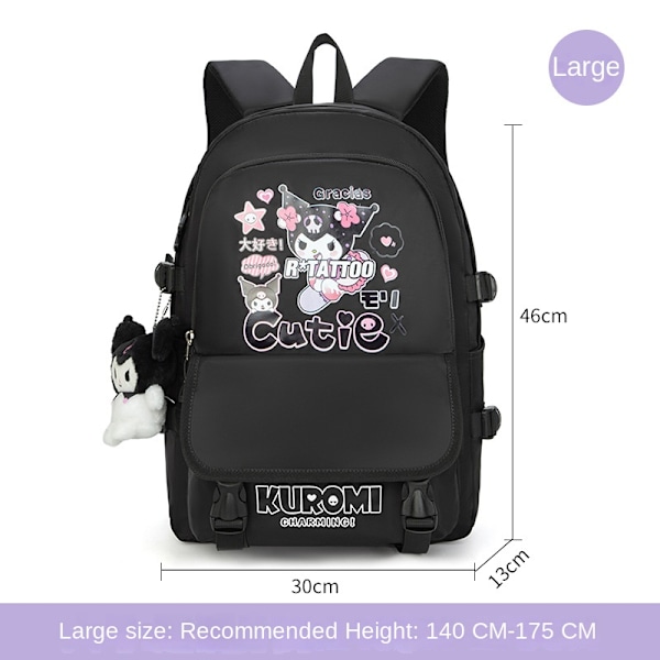 Kuromi co-branded skolesekk jenter ryggsekk for tredje til sjette klasse søte barneskoleelever stor kapasitet ungdomsskoleelever 6120 l 6120 large black Comes with [Doll + Stationery Box]