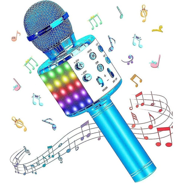 Trådløs Bluetooth karaoke mikrofon, multifunktionel højttaler med farverigt led lys