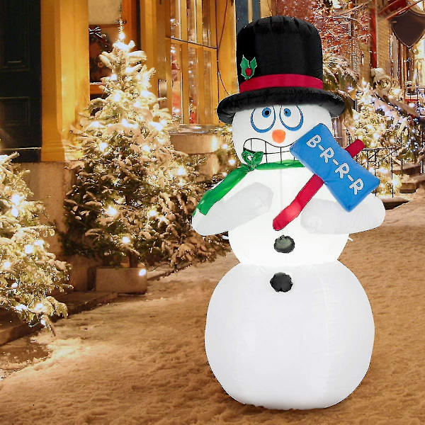 180cm Oppustelig Snemand, Julefigur der Ryster, Juledekoration Figur med LED Lys