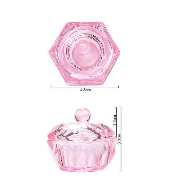 Kristallglas Dappen Dish Rosa Belagd Nagelkopp Akryl Monomer Vätska Pulverhållare Behållare Med Lock Manikyrverktyg