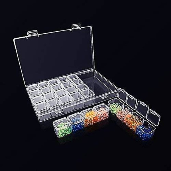 Diamond Stick Box 3st vardera genomskinlig förvaringsbox med 28 minifack rutnät, 5d diamant