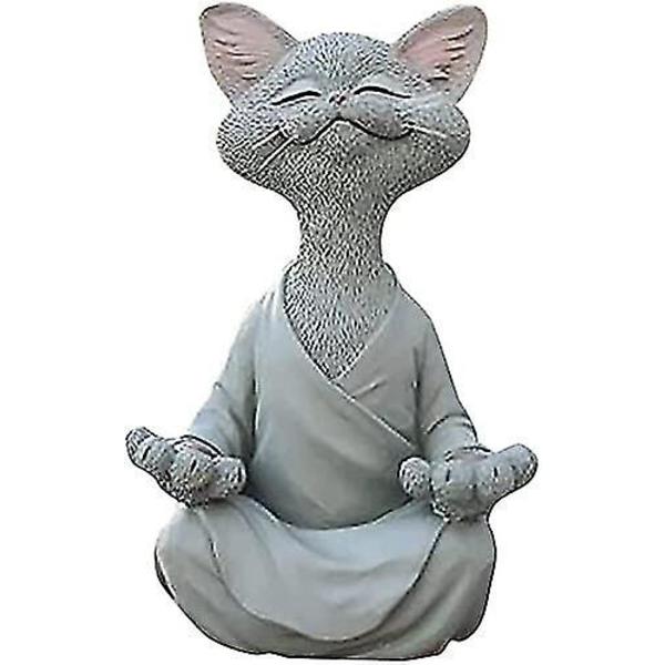 Kat Figur, Glad Kat Yoga Meditation, Zen Kat Afslappet Pose Skulptur Til Hjem Udendørs Plæne Dekoration Gaver Til Katteelskere (ash