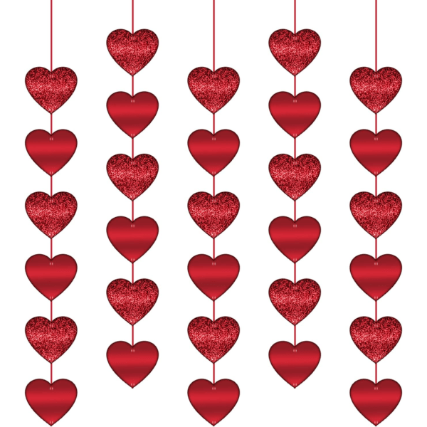 Röda hjärtan glitter girlander, 36 st Röda hjärtan hängande strängdekor för alla hjärtans dag, årsdagar, förslag, dekorationer, bröllop